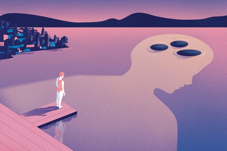 Person about to jump on a lake that has a shadow of a human torso.