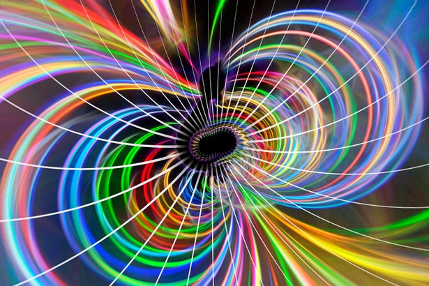 Multicolor abstract illustration resembling a maze-like tunnel