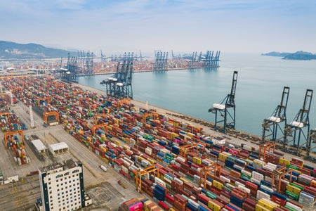 Aerial perspective of a container port, Shenzhen, China