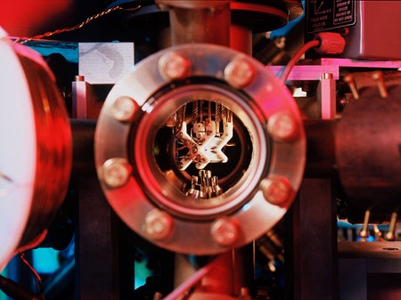 Part of the quantum computer at Innsbruck University, on which researchers did simulations using qutrits and ququints.