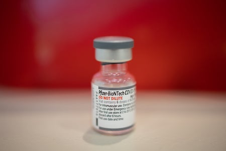 A vial of the Pfizer-BioNTech Covid-19 vaccine